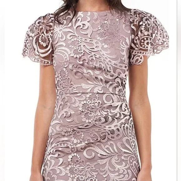 JS Collections Embroidered Gown Boat Neck Flutter Sleeve Size 10 - Picture 3 of 8